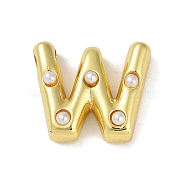 Brass Pendant, with ABS, Letter A~Z, Letter W, 18x21.5x6.5mm, Hole: 3.5mm(KK-M009-01W)