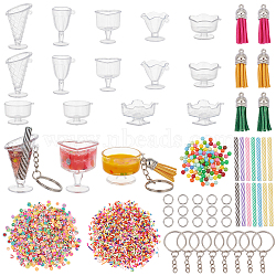 DIY Mini Sundae Cups Keychain Making Kit, Including Iron Keychain Ring, Polymer Clay Fruit Cabochons, Plastic Cups & Faux Suede Tassel Pendant Decorations, Mixed Color(DIY-OC0011-48)