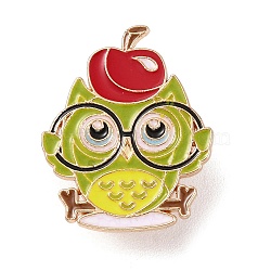 Teacher's Day Theme Rack Plating Light Gold Alloy Brooches, Enamel Pins, Owl, 28x23x1.5mm(JEWB-Z016-01KCG-18)