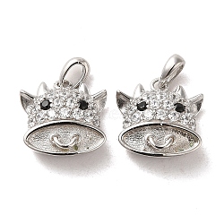 Rhodium Plated 925 Sterling Silver with Cubic Zirconia Charms, Cattle, with S925 Stamp, Real Platinum Plated, 10.5x10x4mm, Hole: 3x1.5mm(STER-Z007-12P)