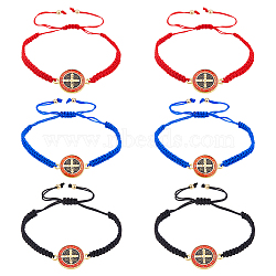 6Pcs 3 Colors Saint Benedict Medal Alloy Link Bracelets Set, Adjustable Bracelets for Women, Mixed Color, 2Pcs/scolor(BJEW-FI0001-78)