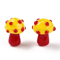 Handmade Lampwork Beads Strands, Mushroom, Yellow, 15~16.5x11.5~13mm, Hole: 2mm, about 20pcs/strand, 12.60~12.99 inch (32~33cm)(X-LAMP-N024-09I)