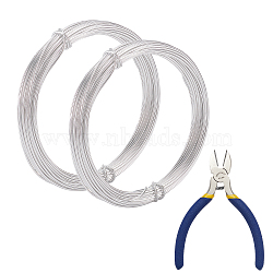 DIY Wire Wrapped Jewelry Kits, with Aluminum Wire and Iron Side-Cutting Pliers, Silver, 17 Gauge, 1.2mm, 10m/roll, 2rolls/set(DIY-BC0011-81B-02)