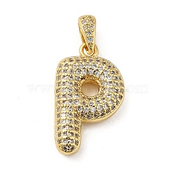 Brass Micro Pave Cubic Zirconia Pendants, Cadmium Free & Lead Free, Long-Lasting Plated, Real 18K Gold Plated, Letter P, 23x13.5x5mm, Hole: 4.5x3mm(KK-E061-03G-16)