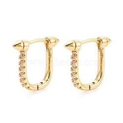 Brass Micro Pave Clear Cubic Zirconia Hoop Earrings, Rivet, Real 18K Gold Plated, 15x17x3mm(EJEW-N063-01G)