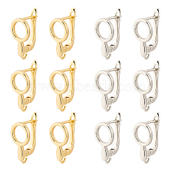 12Pcs 2 Colors Brass Hoop Earring Findings, with Latch Back Closure, with Vertical Loops, Hollow Magnifying Glass Shape, Platinum & Golden, 19x9x10.5mm, Hole: 1.6mm, Pin: 0.6mm, 6Pcs/color(KK-BC0010-99)