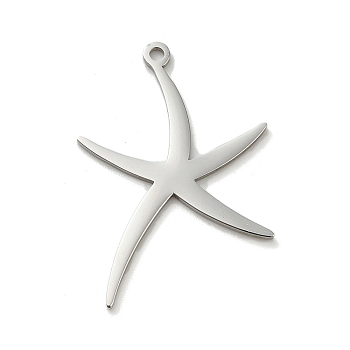 304 Stainless Steel Pendants, Laser Cut, Starfish Charm, Stainless Steel Color, 29x20x1mm, Hole: 1.5mm