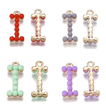 Acrylic Pendants, with Alloy Findings, Letter, Light Gold, Mixed Color, Letter.I, 17.5~19x7.5~14x3.5~4mm, Hole: 1.4~1.8mm