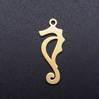 201 Stainless Steel Hollow Pendants, Sea Horse, Golden, 23x9x1mm, Hole: 1.5mm