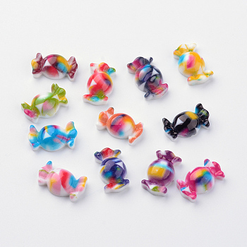 Spray Painted Resin Cabochons, Candy, Mixed Color, 9x16x5mm