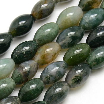 Natural Oval Moss Agate Beads Strands, 12x8mm, Hole: 1mm, about 32pcs/strand, 16.1 inch