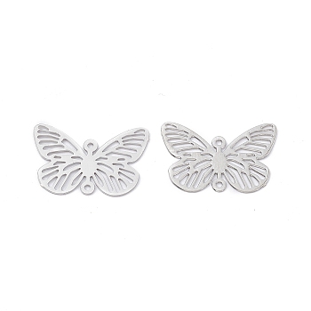 Brass Filigree Connector Charms, Butterfly Links, Platinum, 12.5x19x0.3mm, Hole: 0.9mm