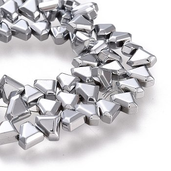 Electroplate Non-Magnetic Synthetic Hematite Beads Strands, Triangle, Faceted, Platinum Plated, 6x8x3.5mm, Hole: 1mm, about 70~73pcs/strand, 15.35 inch(39cm)