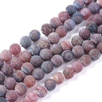 Natural Weathered Agate Beads Strands, Dyed & Heated, Frosted, Round, Saddle Brown, 10~10.5mm, Hole: 1.2mm, about 38pcs/strand, 14.96 inch(38cm)