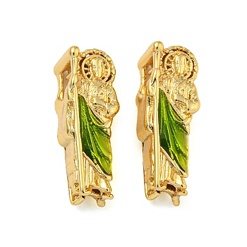 Rack Plating Brass Enamel Beads, Lead Free & Cadmium Free, Long-Lasting Plated, Saint Jude, Real 18K Gold Plated, 15x5.5x6.5mm, Hole: 1.8mm