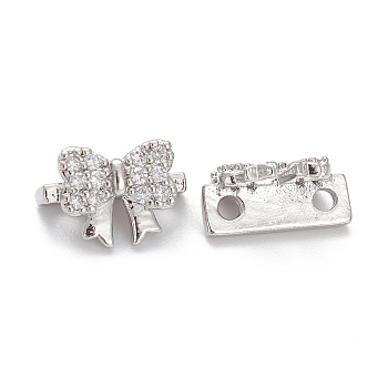 Rack Plating Brass Pave Cubic Zirconia Slide Charms, Cadmium Free & Lead Free, Long-Lasting Plated, Bowknot, Platinum, 7x10x5mm, Hole: 1.4mm