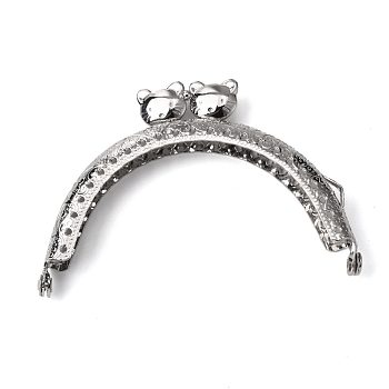 Iron Purse Frames Handles, Half Round with Cat, for Bag Accessories, Platinum, 6x8.8x1.15cm, Inner Diameter: 8cm