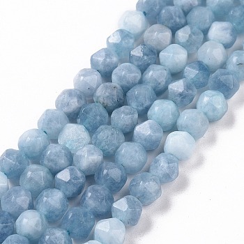Natural Quartz Beads Strands, Faceted Polygon, Dyed & Heated, Light Steel Blue, 7.5~8x8x8mm, Hole: 1.2mm, about 48pcs/strand, 15.35 inch(39cm)