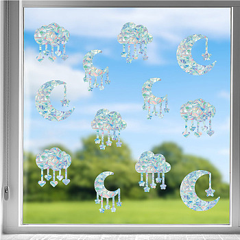 Waterproof PVC Colored Laser Stained Window Film Static Stickers, Electrostatic Window Stickers, Rectangle with Cloud, Moon Pattern, 350x840mm, 12pcs/set