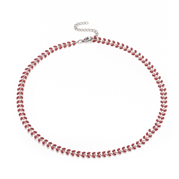 Enamel Wheat Link Chain Necklace, 304 Stainless Steel Jewelry for Women, Stainless Steel Color, Dark Red, 16.5 inch(41.8cm)