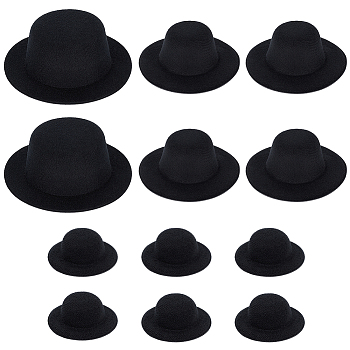 12Pcs 3 Styles EVA Cloth Mini Hat Fascinator Base, for DIY Crafts Hair Accessories Decoration, Black, 58~135x21~53mm, Inner Diameter: 29~82.5mm