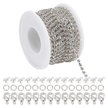 DIY Tennis Chain Bracelet Necklace Making Kit, Including Brass Rhinestone Strass Chains & Cup Chain Ends & Clasps & Jump Rings, Silver, Chain: 10 Yards/bag