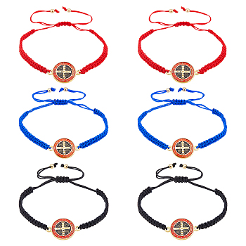 6Pcs 3 Colors Saint Benedict Medal Alloy Link Bracelets Set, Adjustable Bracelets for Women, Mixed Color, 2Pcs/scolor