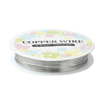 Round Copper Jewelry Wire, Nickel Free, Silver Color Plated, 24 Gauge, 0.5mm, about 31.16 Feet(9.5m)/roll