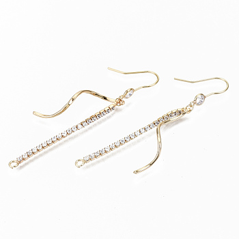 Brass Micro Pave Clear Cubic Zirconia Earring Hooks, Ear Wire, Nickel Free, Real 18K Gold Plated, 67mm, Hole: 2mm, 21 Gauge, Pin: 0.7mm