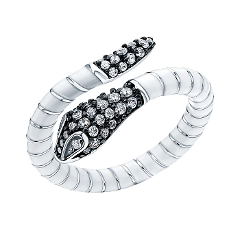 S925 Silver Snake Ring with Zirconia, Exaggerated and Trendy Design.