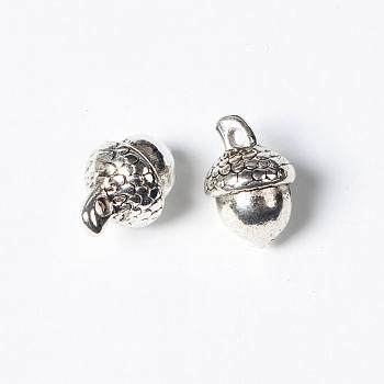 Autumn Theme Tibetan Style Alloy Pendants, Acorn, Lead Free & Cadmium Free, Antique Silver, 15.5x10.5mm, Hole: 2mm