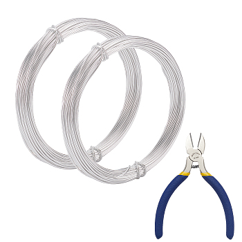 DIY Wire Wrapped Jewelry Kits, with Aluminum Wire and Iron Side-Cutting Pliers, Silver, 17 Gauge, 1.2mm, 10m/roll, 2rolls/set