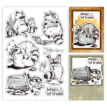 Custom PVC Plastic Clear Stamps, for DIY Scrapbooking, Photo Album Decorative, Cards Making, Raccoon, 160x110x3mm