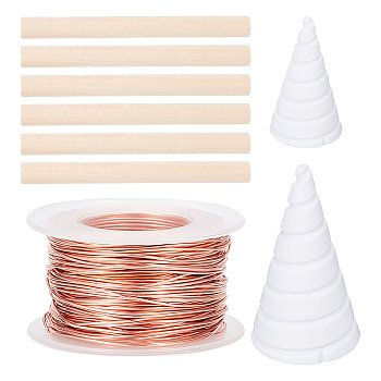 DIY Plant Stakes Making Kit, Including 6Pcs Wood Craft Sticks, 2Pcs Plastic Coil Winding Fixture, 1 Roll Copper Wires, Mixed Color, 34.5~100x0.8~90mm