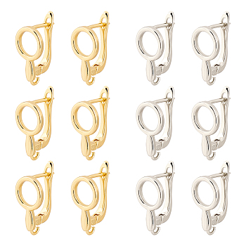 12Pcs 2 Colors Brass Hoop Earring Findings, with Latch Back Closure, with Vertical Loops, Hollow Magnifying Glass Shape, Platinum & Golden, 19x9x10.5mm, Hole: 1.6mm, Pin: 0.6mm, 6Pcs/color