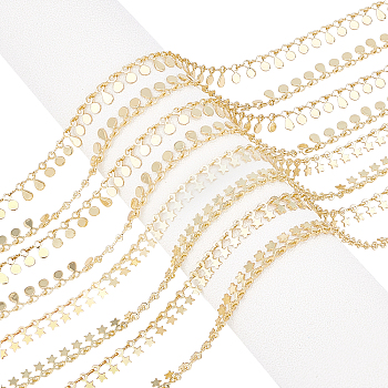 ARRICRAFT 2M 2 Style Brass Link Chains, with Charms, Long-Lasting Plated, Unwelded, Light Gold, 1m/style