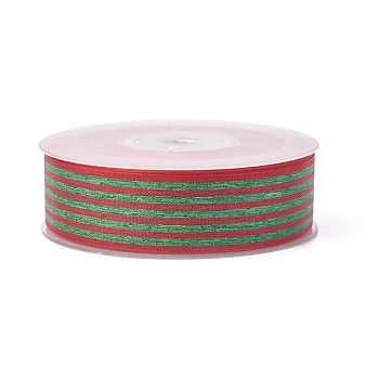Polyester Ribbon, Striped Pattern, Dark Olive Green, 15mm, about 100yards/roll(91.44m/roll)
