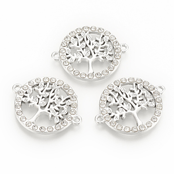 Alloy Rhinestone Links connectors, Ring with Tree, Platinum, 20x25x2mm, Hole: 1.4mm