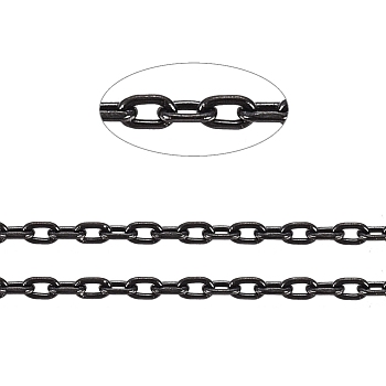 304 Stainless Steel Cable Chains, Diamond Cut Chains, Soldered, Faceted, with Spool, Oval, Electrophoresis Black, 1.5x1x0.3mm, about 32.8 Feet(10m)/roll