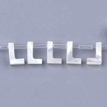Natural Sea Shell Beads, White Shell Mother of Pearl Shell, Top Drilled Beads, Letter.L, 10x2.5~11.5x3mm, Hole: 0.8mm
