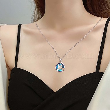 Bird and Flower Alloy Pendant Necklace with Rhinestone(JN1016A)-4