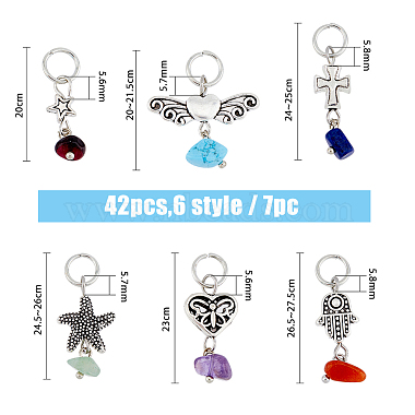 6 Sets 6 Styles Chakra Natural & Synthetic Mixed Stone Chips Alloy Pendants(FIND-FH0006-29)-2