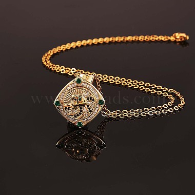 Green Cubic Zirconia Lion Rotating Pendant Necklace(JN1023A)-3