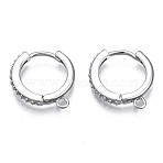 Brass Micro Pave Cubic Zirconia Huggie Hoop Earring Findings, with Horizontal Loop, Nickel Free, Ring, Clear, Platinum, 16x15x2mm, Hole: 1mm, Pin: 0.9mm(KK-T063-013P-NF)