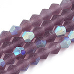 Imitate Austrian Crystal Bicone Frosted Glass Beads Strands, Grade AA, Faceted, Old Rose, 6x6mm, Hole: 1.2mm, about 45~47pcs/strand, 9.65~9.84 inch(24.5~25cm)(EGLA-A039-T6mm-MB04)