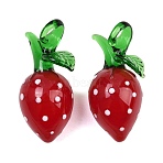 Handmade Lampwork Pendants, Strawberry Charms, Red, 47x24x21.5mm, Hole: 6.5mm(LAMP-C026-04)