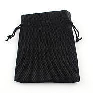 Polyester Imitation Burlap Packing Pouches Drawstring Bags, Black, 9x7cm(X-ABAG-R005-9x7-09)
