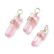 Natural Quartz Pendants, with  Eco-Friendly Copper Wire Wrapped, Chip, Light Gold, 21~27x5~7x5~6mm, Hole: 4mm(PALLOY-JF01270-01)