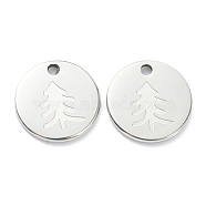 304 Stainless Steel Charms, Flat Round with Tree, Stainless Steel Color, 11.5x1mm, Hole: 1.5mm(X-STAS-P280-13P)