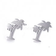 Unisex 304 Stainless Steel Stud Earrings, Coconut Tree, Stainless Steel Color, 10x9mm, Pin: 1mm(EJEW-E254-02P)